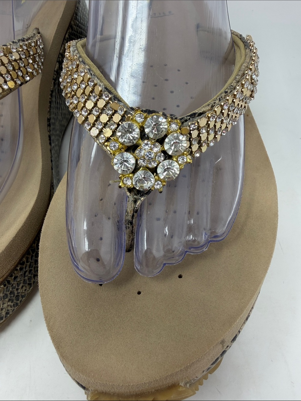 Volatile Beaded Wedge Thong Sandals in Beige with Snake-Print Platform Size 8 - Picture 5 of 15